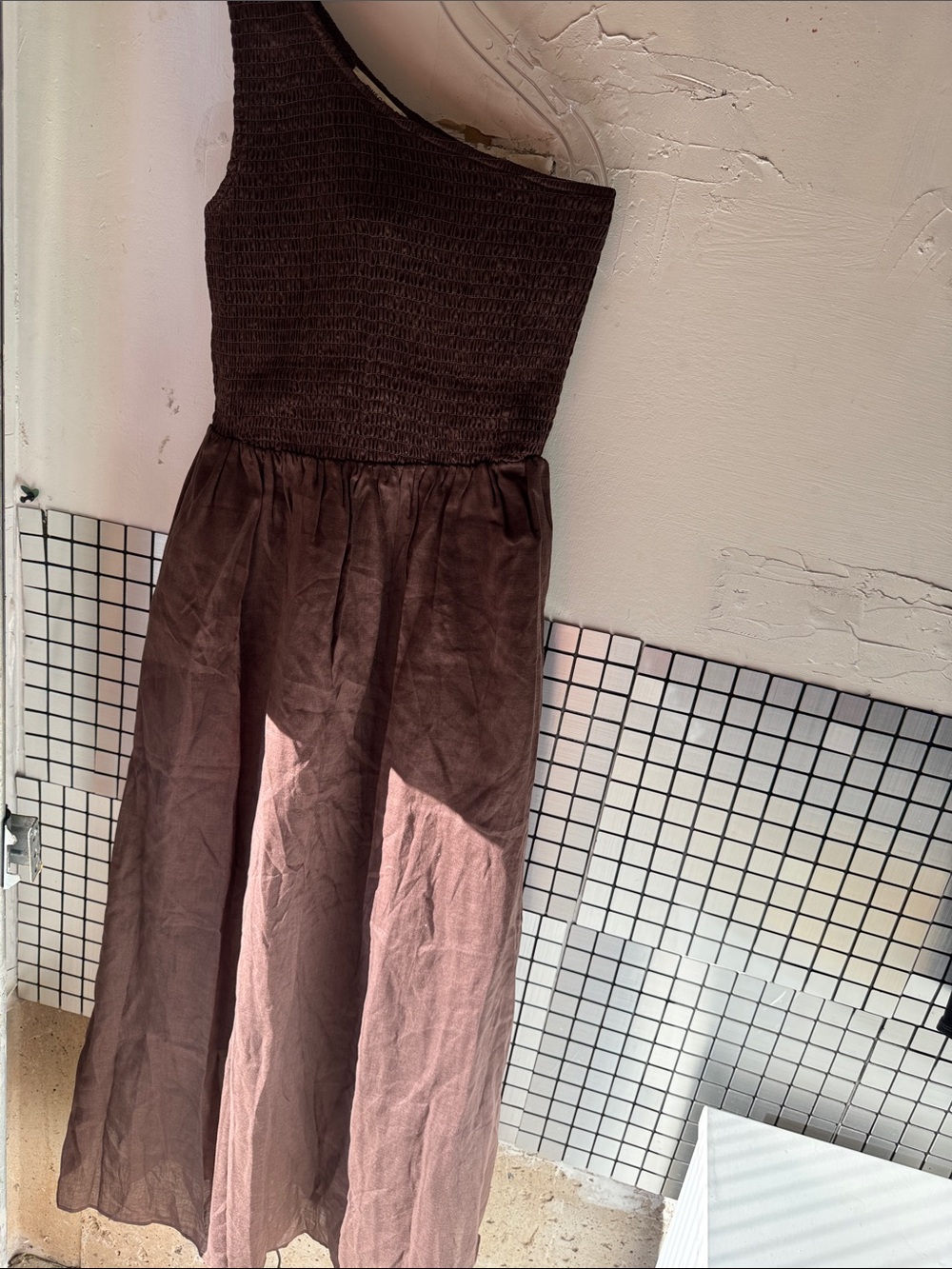 RW&CO. One-Shoulder Brown Maxi Dress